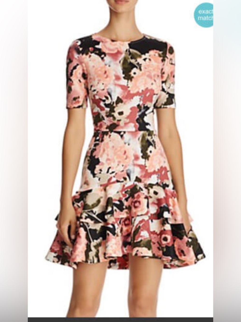 AQUA floral print tiered hem short sleeve mini dress size M
